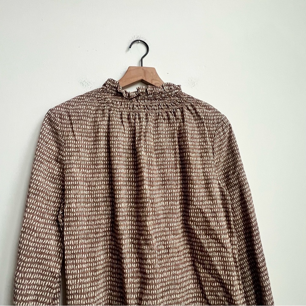 J.McLaughlin Antonia blouse Khaki/cream Abstract Order Large Ruffle Cottagecore - Picture 11 of 14